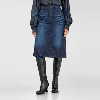 Diesel Midi skirt in creased denim - Skirts - Woman - Blue