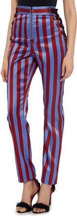 Self Portrait Candy Stripe Side Lace-up Satin High-rise Pants Size M