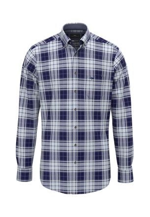 Fynch-Hatton Langarmhemd FYNCH-HATTON, Herren, Gr. 4XL, N-Gr, navy, Jersey, Obermaterial: 100% Baumwolle, kariert, regular fit taillenbedeckt, Manschette, Hemden L