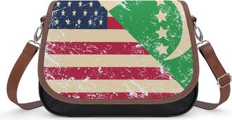 Generic U.S. And Comoros Retro Flag Womens Leather Crossbody Bags with Adjustable Strap Casual Printed Shoulder Handbag
