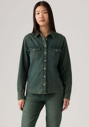 Levi's Jeansbluse LEVIS ESSENTIAL WESTERN, Damen, Gr. XXL (44), verdant ventures top, Denim/Jeans, Obermaterial: 100% Baumwolle, Basic, figurbetont h&uuml;ftbedec