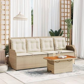 vidaXL Set Muebles De Jard&iacute;n 3 Piezas Y Cojines Rat&aacute;n Sint&eacute;tico Beige