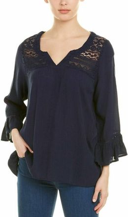 Jennifer & Grace Boho Blouse Top Lace Front And Back Blouse In Navy Blue