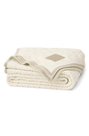 Boll & Branch Basket Weave Knit Organic Cotton Throw Blanket in Cream/Pewter/Sand at Nordstrom