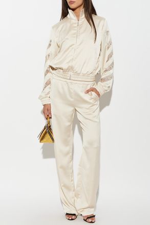 Off-white Satin Jacket With Lace Inserts, Womens, Cream