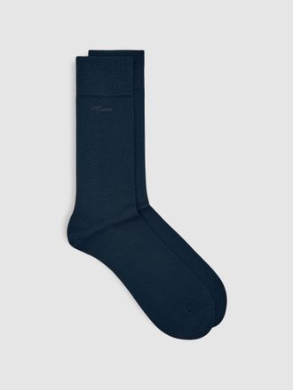 Reiss Navy Cotton-blend Logo Embroidery Socks, M & L