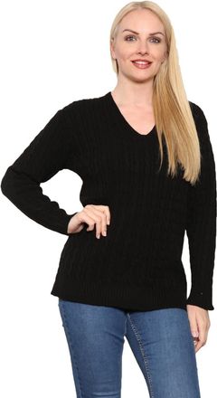 Janisramone Womens Cable Knit Jumper, V Neck Jumpers for Women UK, Long Sleeves Pullover Chunky Knitted Jumpers for Women, Warm Ladies Sweaters, Casual Womens Win