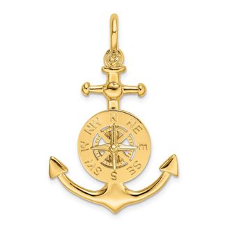 Diamond2Deal 10k Yellow Gold 3-D Small Anchor Nautical Compass Charm