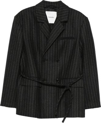 Nanushka Osono blazer met krijtstreep en gestrikte taille - Zwart