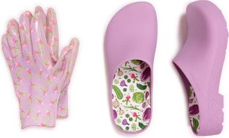 Muk Luks Garden Clog and Glove Set in Lavender Floral at Nordstrom, Size Medium