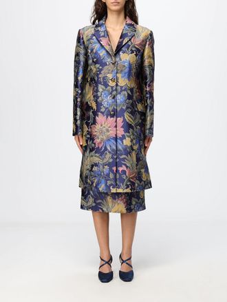 Etro Floral Print Single-Breasted Long Coat in Cotton and Silk Blend