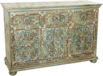 Wanderlust Deco Aparador De Madera Tallada Verde 147x45x96