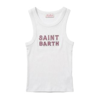 MC2 Saint Barth Sleeveless Tops, female, White, Size: XS Ada Rib Tank Top with Patch