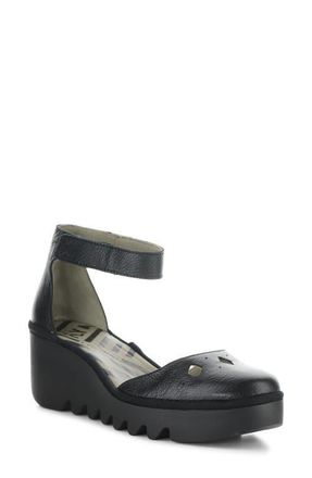 FLY London Boij Ankle Strap Platform Wedge Pump in Black at Nordstrom, Size 10-10.5Us
