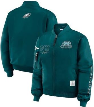 WEAR by Erin Andrews Womens WEAR by Erin Andrews Midnight Green Philadelphia Eagles Patch Full-Zip Bomber Jacket at Nordstrom, Size Xx-Large