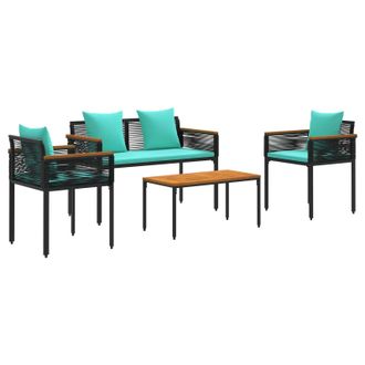 vidaXL Juego De Muebles De Exterior Negro Y Turquesa Rat&aacute;n Sint&eacute;tico Vidaxl
