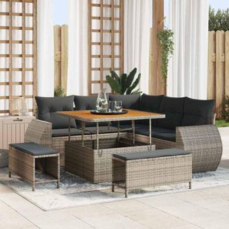 vidaXL Conjunto De Sof&aacute; De Jard&iacute;n 8 Pcs Gris Rat&aacute;n Sint&eacute;tico Vidaxl