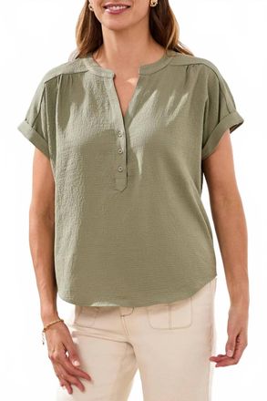 Tribal Button-Front Extended Cap Sleeve Blouse In Cactus Clay