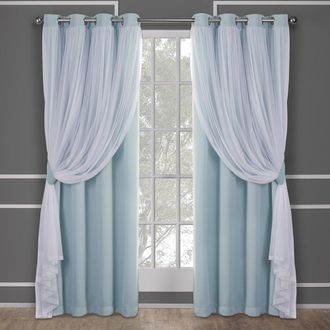 OEM Cortinas Interiores De Doble Capa, Transparentes Y Opacas, Con Ojales, De Bajo Consumo Energ&eacute;tico, Juego De 2, 132 X 213 Cm, Azul Aguamarina