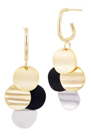Savvy Cie Jewels GOLD PLATED DISC FRINGE DANGLE EARRINGS