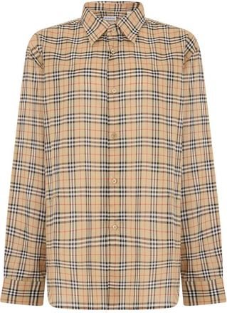 Burberry Geruite blouse met lange mouwen - Heren - Casual Overhemden - Beige - S - Katoen - Overhemden