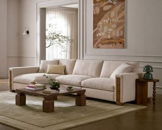 Castlery Tan France Kagan 3-Piece Chaise Sectional Couch Left Facing, Basketweave Cream - Castlery Modern Modular Sofa Set
