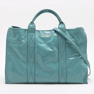 Miu Miu Blue Leather Shoulder Bag Tote Bag (Pre-Owned)
