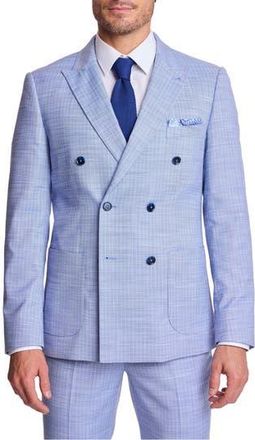 Paisley & Gray Soho Slim Fit Double Breasted Suit Jacket in Blue White Pinstripe at Nordstrom Rack, Size 36 Regular
