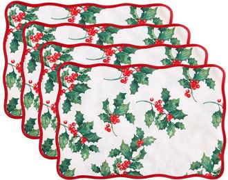 Elrene Set Of 4 Vintage Holly Scallop Border Placemats