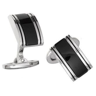 Jan Leslie Linear Etch Rectangular Gemstone Sterling Silver Cufflinks in Black at Nordstrom