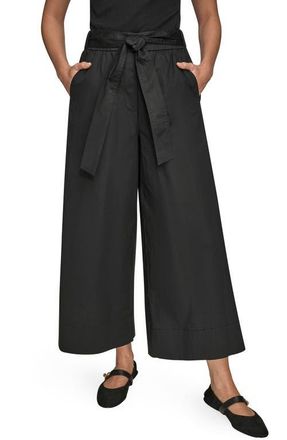 DKNY Mid Rise Wide Leg Crop Stretch Cotton Pants in Black at Nordstrom, Size X-Small