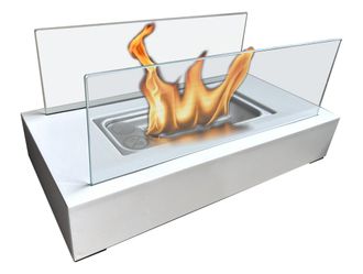 Purline Purline - Chimenea De Etanol De Sobremesa Con Dos Pantallas De Cristal Templado Blanco