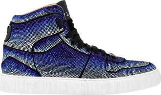 Philipp Plein Schoenen, Heren, Blauw, 42 EU, Leer, Suede Hi-Top Sneakers Strass Studs