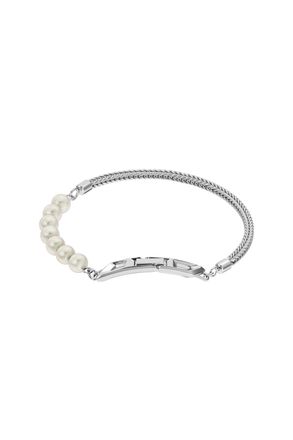 Diesel Sterling silver chain and pearl bracelet - Bracelets - Unisex - Silver
