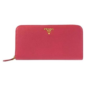 Prada Pre-owned Saffiano Leren Lange Portemonnee - Dames - Pre-owned - Roze - Maat: ONE Size Leer