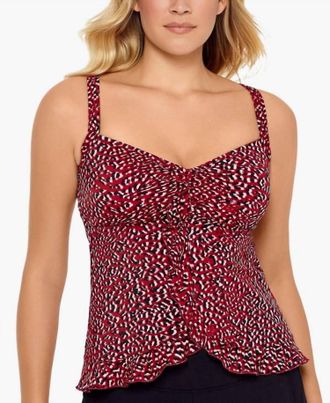 Swim Solutions V-Neck Ruffle Bottom Tankini Top In Brick Red