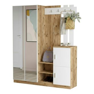 Dmora Muebles De Entrada Borealis, Entrada Para Perchas, Composici&oacute;n Para Atrio, Consola De Almacenamiento Multifunci&oacute;n, 147x38h180 Cm, Roble Y Blanco, Con 