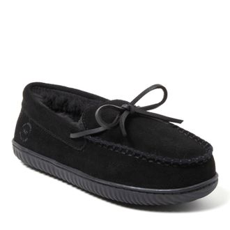 Dearfoams Womens Harriet Genuine Suede Moccasin Slipper