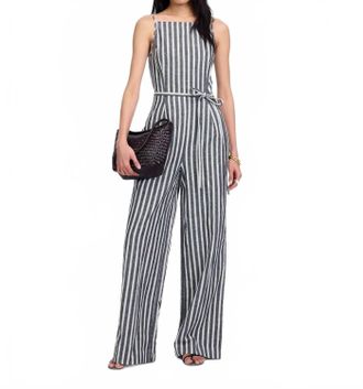 Madewell Denim Pinstripe Jumpsuit - Petite In Navy White Stripe
