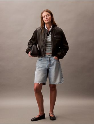 Calvin Klein Jeans Calvin Klein Womens Faux Leather Bomber Jacket - Grey - XS