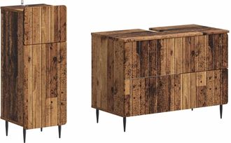 vidaXL Juego De Gabinete De Ba&ntilde;o De 2 Piezas Zwolle Madera Envejecida Vidaxl