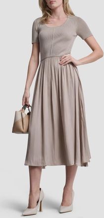 DKNY Mixed Media Short Sleeve Dress in Pebble at Nordstrom, Size X-Large