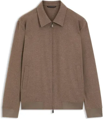 BOSS Slim-fit zip-up jacket in virgin wool flannel