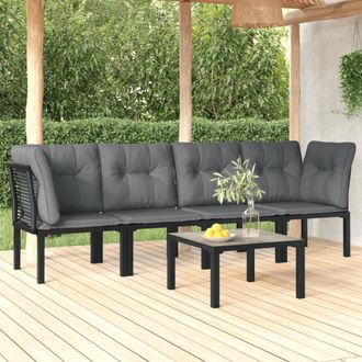 vidaXL Juego De Muebles De Jard&iacute;n 5 Pzas Rat&aacute;n Sint&eacute;tico Negro Y Gris Vidaxl