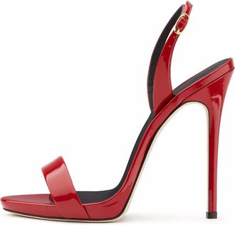 Generic MiaZane Womens Metallic Stiletto Sandals Slim High Heel Peep Toe Dress Heels with Adjustable Slingback for Evening Party & Cocktail Gala,Red,6.5 UK