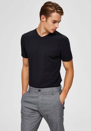 Selected V-Shirt SELECTED SLHNEWPIMA SS V-NECK TEE B NOOS, Herren, Gr. XXL, schwarz, Single Jersey, Obermaterial: 95% Baumwolle, 5% Elasthan, unifarben, Basic,