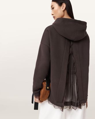 AllSaints Cotton Nia Lace Relaxed FIt Hoodie, Size: L