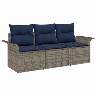vidaXL Juego De Sof&aacute; Con Coj&iacute;n 3 Pcs Gris Y Marino Rat&aacute;n Sint&eacute;tico Vidaxl