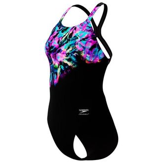 Speedo Placement Printed Powerback Badeanzug f&uuml;r Damen | schwarz