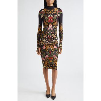 Alice & Olivia Delora Turtleneck Long Sleeve Body-Con Midi Dress in Evermine at Nordstrom Rack, Size 0